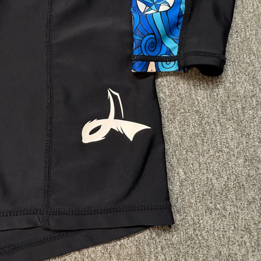 LAFROI Burst Mens Rash Guard Long Sleeve Swim‎ Shirt Black Blue Nautical XXL